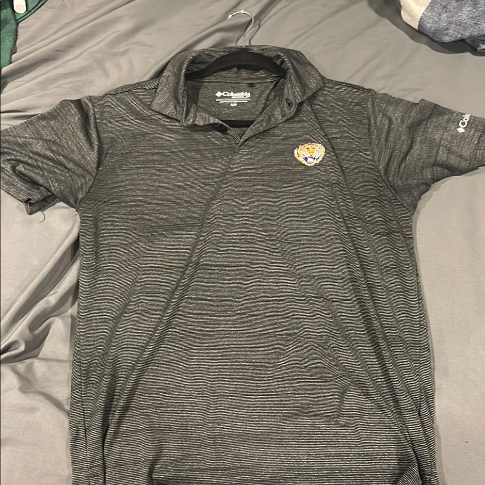 LSU Columbia Charcoal Polo with Embroidered Patch